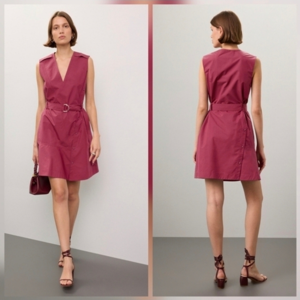 3.1 Phillip Lim Sleeveless V-Neck Belted Dress in Berry
